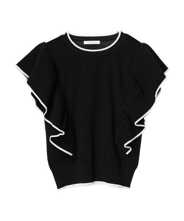 Green Parks 配色フリルニットプルオーバー Black