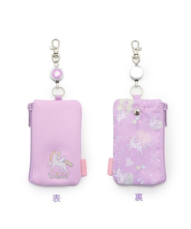 Mother garden マザーガーデン ユニコーン キー＆パスケース ICカード入れ リール付き 紫