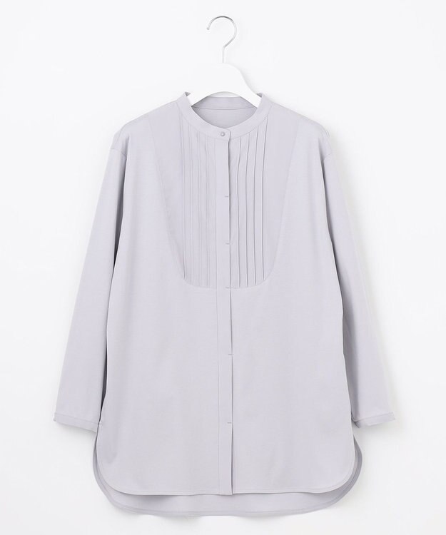 J.PRESS LADIES L シャツジャージー バンドカラー カットソー ライトグレー系