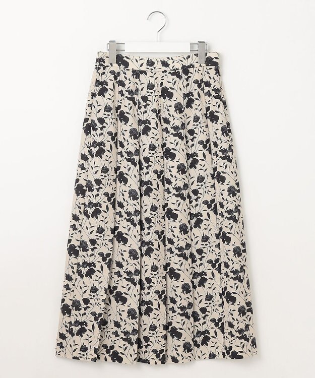 自由区 L 【洗える】リネンライクフラワープリント スカート ベージュ×バーント