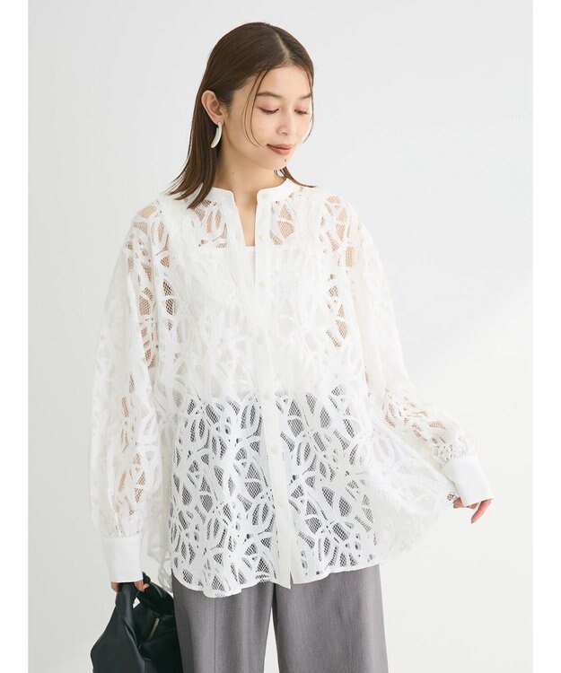 Green Parks ・ＥＬＥＮＣＡＲＥ　ＤＵＥ　レースバンドカラーブラウス Off White