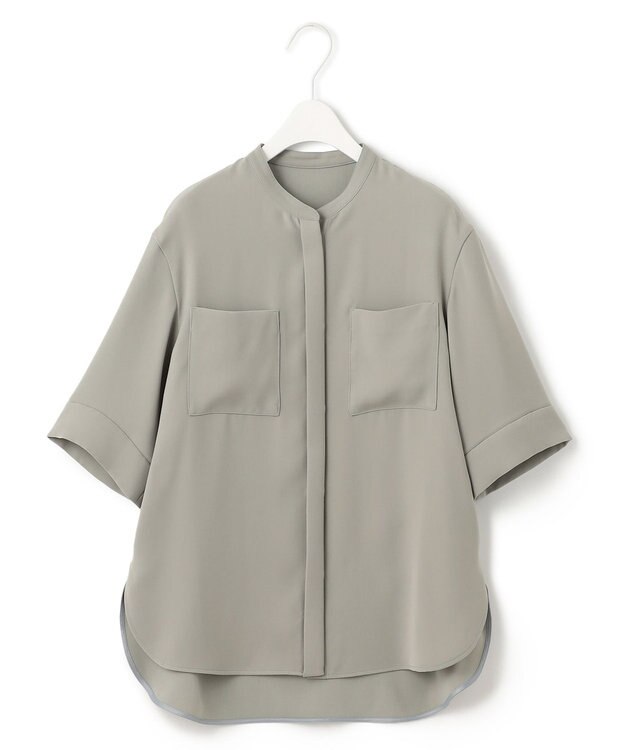 ICB 【UVカット・防シワ・洗える】ライトダブルクロス バンドカラーブラウス スモークグレー系