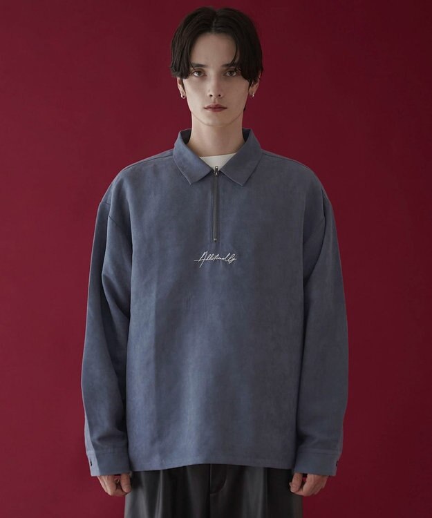 WEGO フェイクスウェードハーフZIPシャツ（LS） サックス