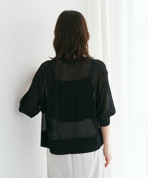 YECCA VECCA シアーニットVネックカーディガン Black