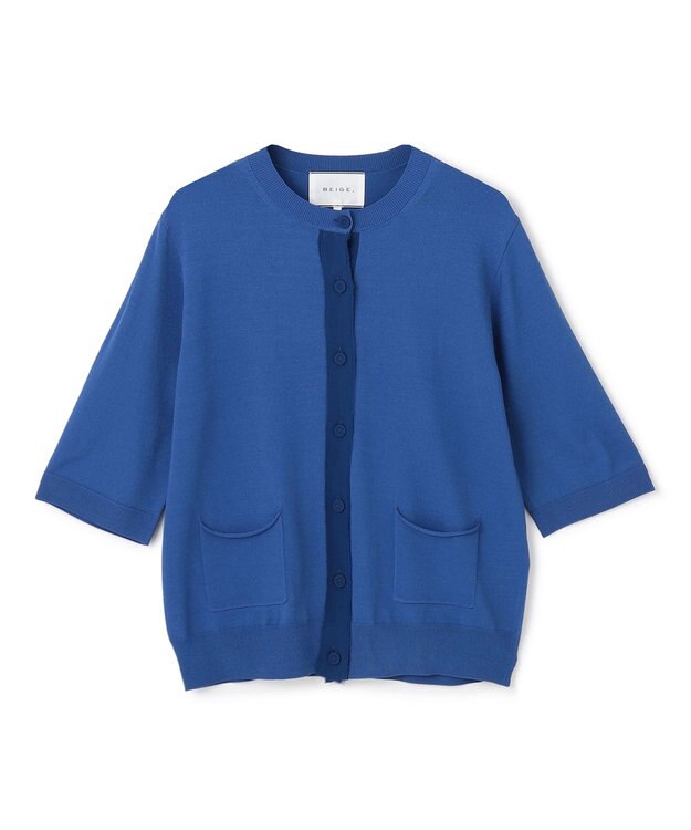 BEIGE， 【洗える】VALOIS / ジョーゼットトリム半袖カーディガン Blue