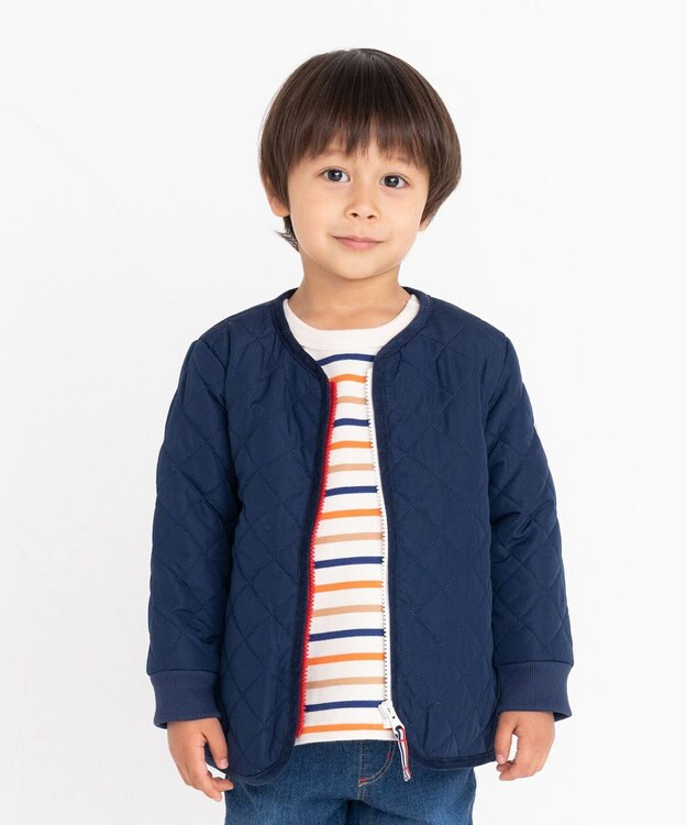 MIKI HOUSE HOT BISCUITS 【80-120cm】 抗菌・抗ウィルス ノーカラー キルティング 中綿ジャンパー 紺