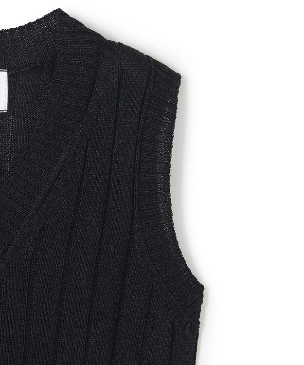 BEIGE， OPTICAL /  ペーパーヤーン Vネックリブニット Black