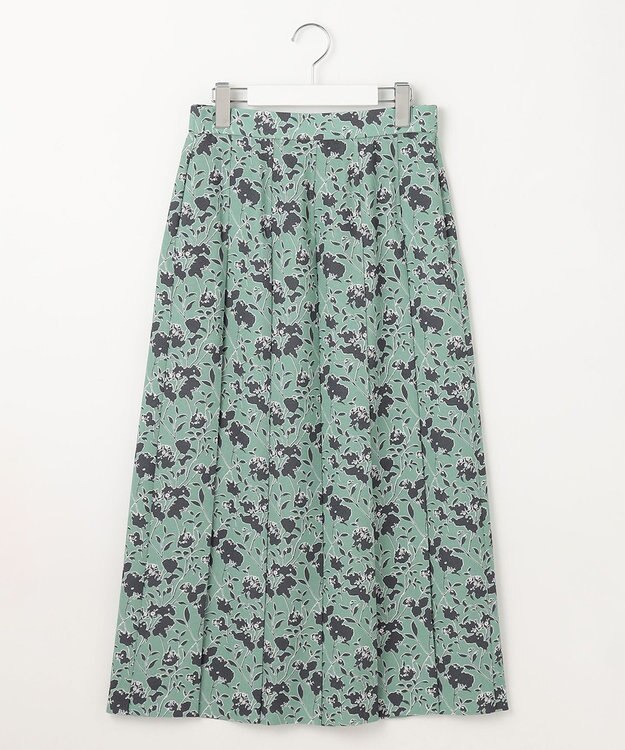 自由区 L 【洗える】リネンライクフラワープリント スカート フロスティグリーン×バーント