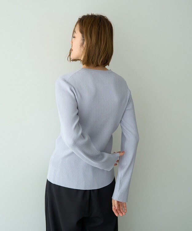 YECCA VECCA 袖釦クルーネックリブニット Light Blue