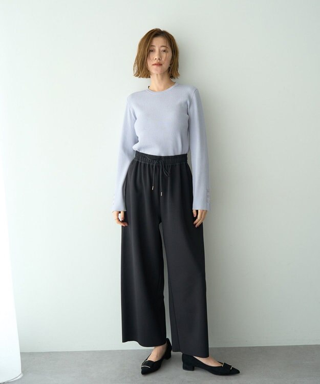 YECCA VECCA 袖釦クルーネックリブニット Light Blue