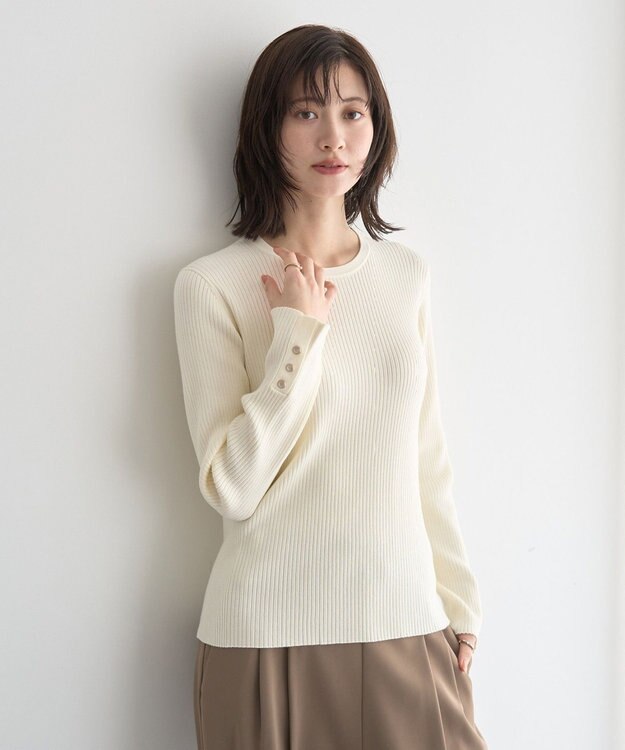 YECCA VECCA 袖釦クルーネックリブニット Light Blue