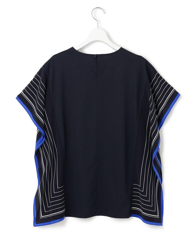 23区 【汗じみ防止加工】スカーフプリントコンビ フレンチスリーブ カットソー ネイビー×ミッドナイトブルー