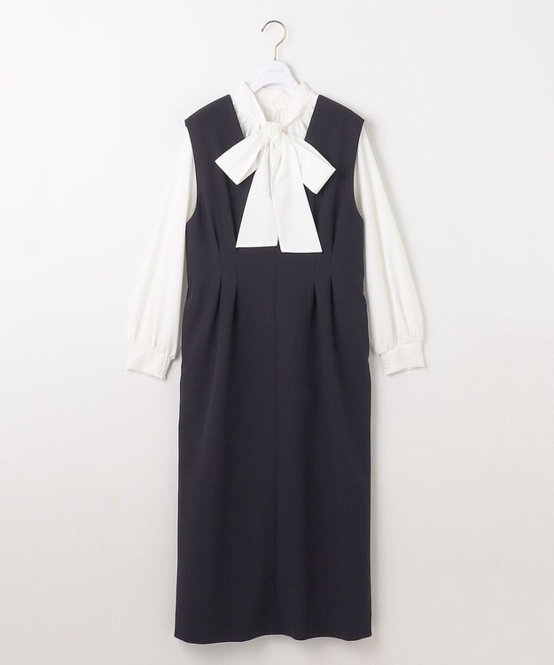 ANY SIS 【優木まおみさんコラボ】秒映えセレモニー ブラウス × ジャンパースカート オフ×ネイビー