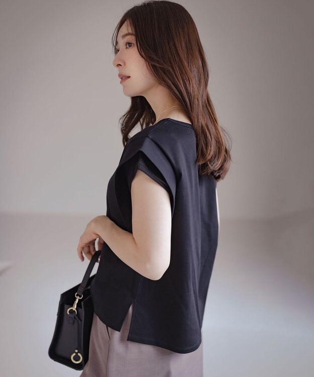 組曲 S ハシゴレースフレンチスリーブ カットソー ブラック系