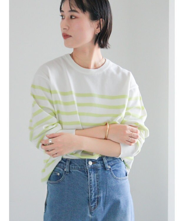 Te chichi ボーダーボックスシルエットプルオーバー グリーン