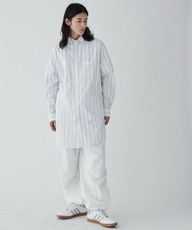 WEGO ストライプロングシャツ ホワイトストライプ