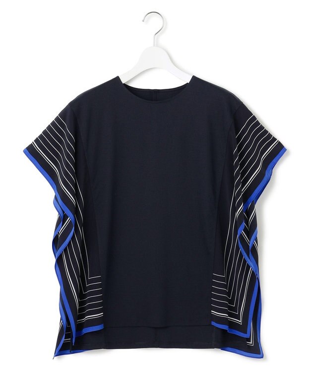 23区 【汗じみ防止加工】スカーフプリントコンビ フレンチスリーブ カットソー ネイビー×ミッドナイトブルー