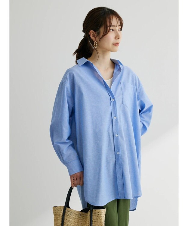 Green Parks 綿麻混オーバーサイズシャツチュニック Sax