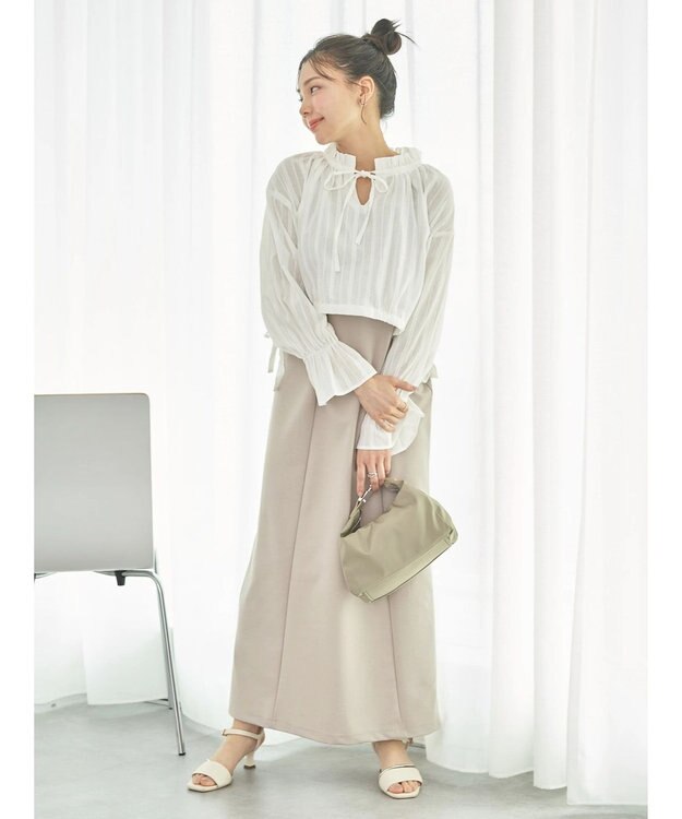 earth music&ecology ＳＥＴ２点ドビーショートブラウス＋キャミワンピース Beige