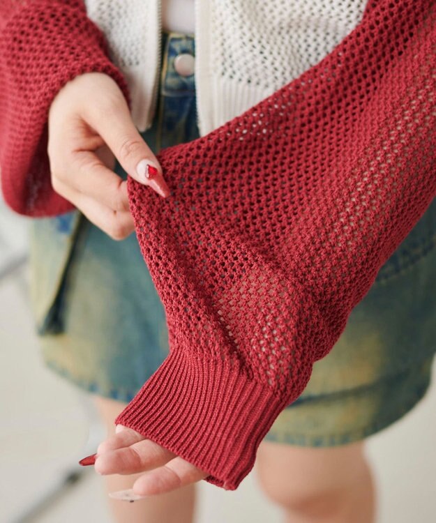 WEGO ラグランメッシュニットショートパーカー レッド