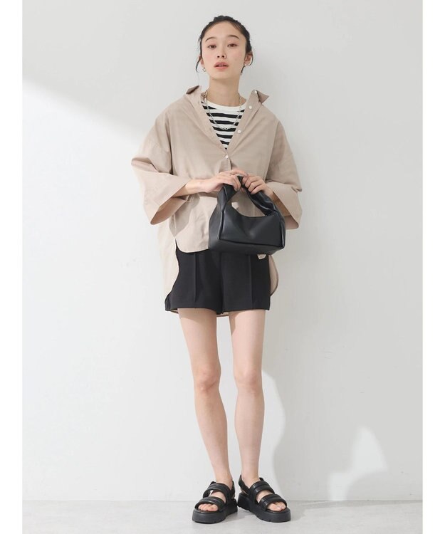 earth music&ecology バックタッククロップドＴ Border