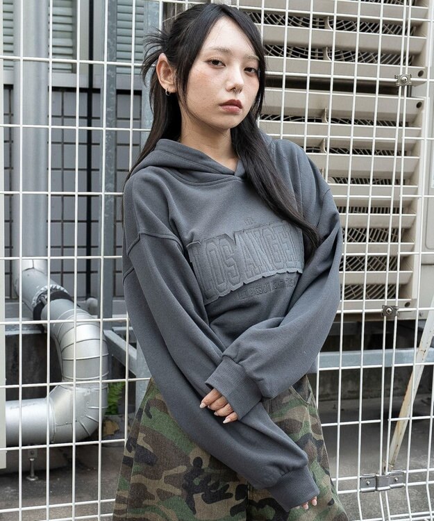 WEGO グラフィックショートパーカー ダークグレー