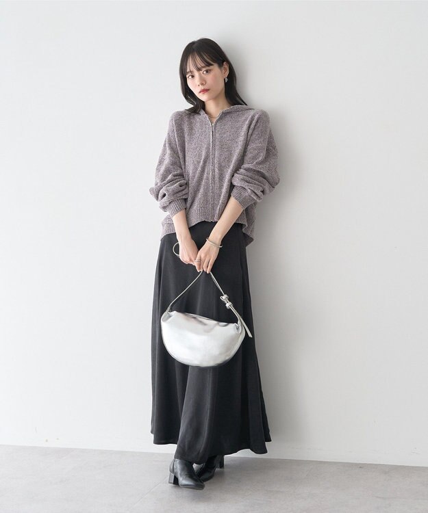 earth music&ecology ベロアフーディージップニットカーディガン Gray