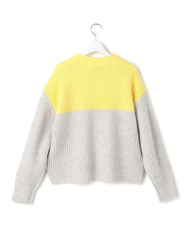 23区 S 【洗える】ウールカシミヤ カラーブロック バルキー ニット レモン×ライトグレー