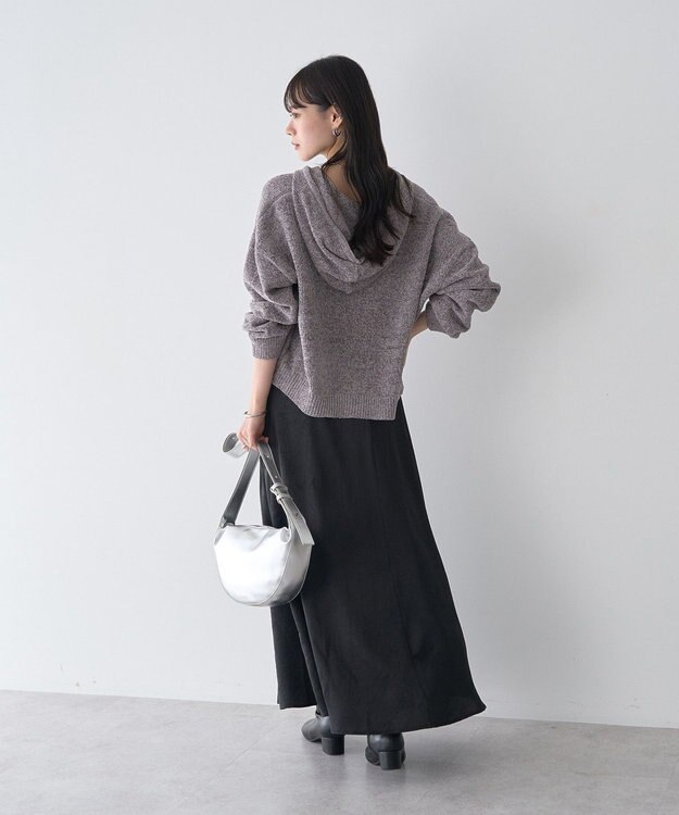 earth music&ecology ベロアフーディージップニットカーディガン Gray