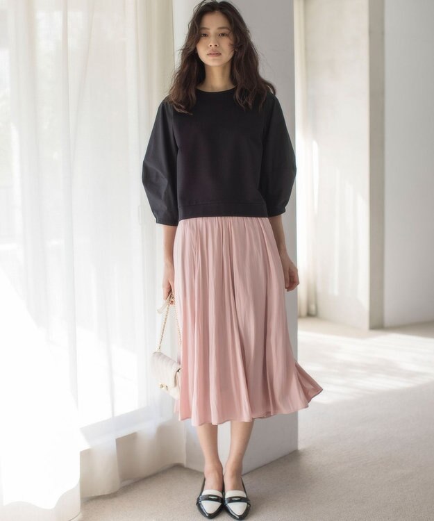 組曲 【WEB限定】ギャザーライトデシン スカート ピンク系