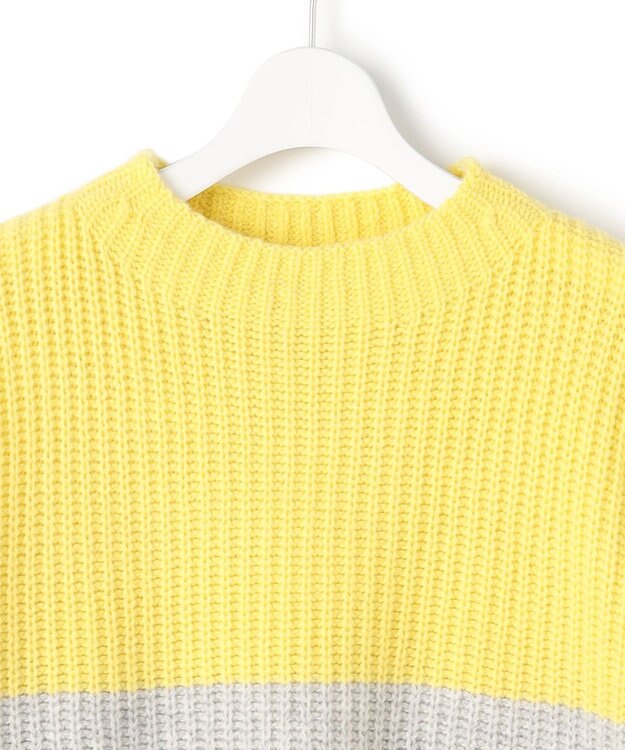 23区 S 【洗える】ウールカシミヤ カラーブロック バルキー ニット レモン×ライトグレー