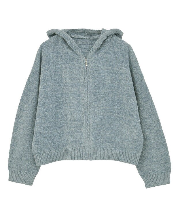 earth music&ecology ベロアフーディージップニットカーディガン Blue