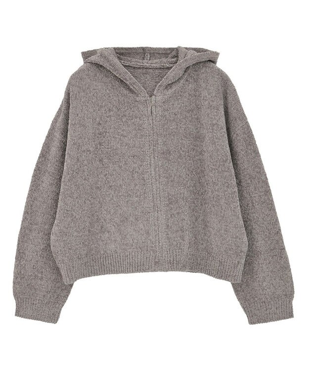 earth music&ecology ベロアフーディージップニットカーディガン Gray