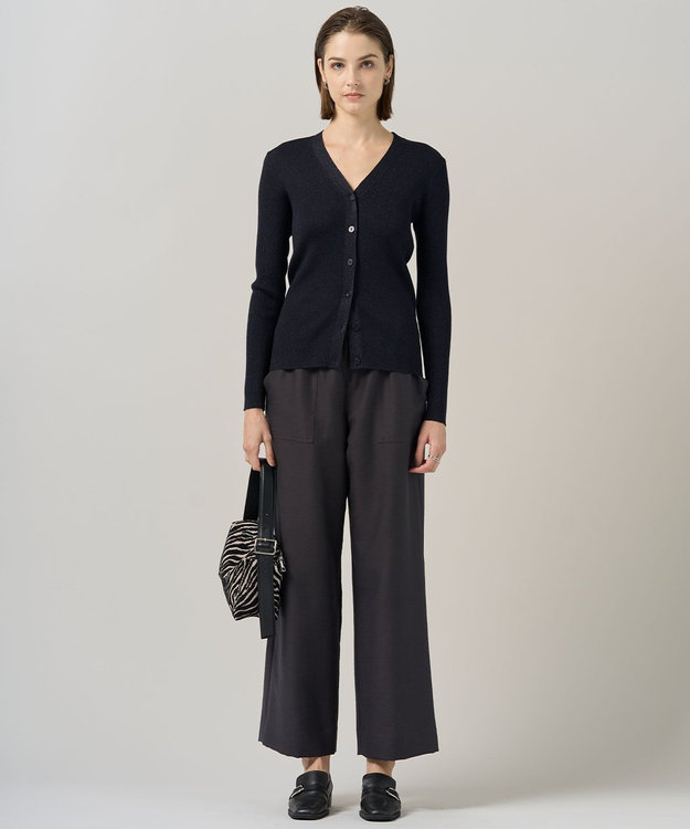 ICB 【洗える】ウールワッシャーツイル ワイドストレートパンツ チャコール系