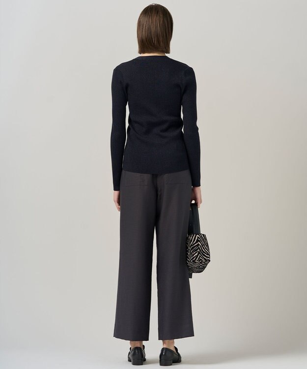 ICB 【洗える】ウールワッシャーツイル ワイドストレートパンツ チャコール系