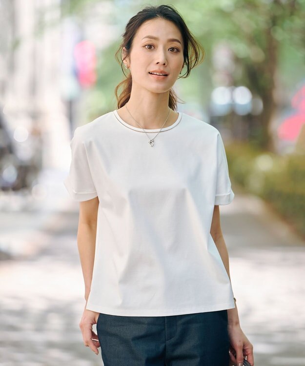 J.PRESS LADIES 【WEB限定カラーあり・洗える】コットンスムース ハシゴレース カットソー ホワイト系