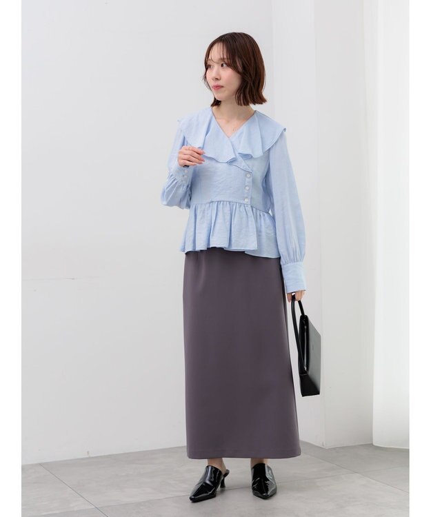Te chichi ラッフルフリルペプラムブラウス サックスブルー