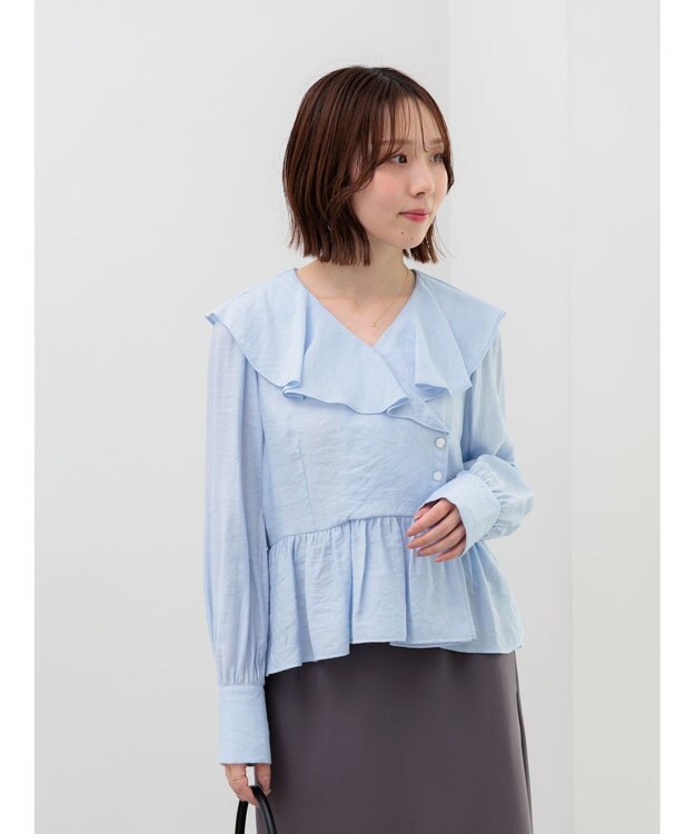 Te chichi ラッフルフリルペプラムブラウス サックスブルー