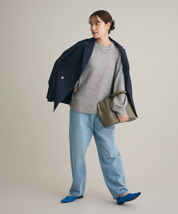 Green Parks スパンコールニットプルオーバー Gray Mixture