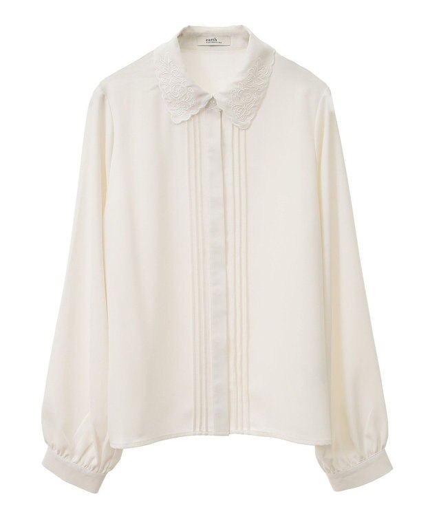 earth music&ecology 刺繍襟ブラウス Off White