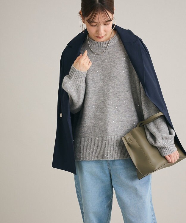Green Parks スパンコールニットプルオーバー Gray Mixture