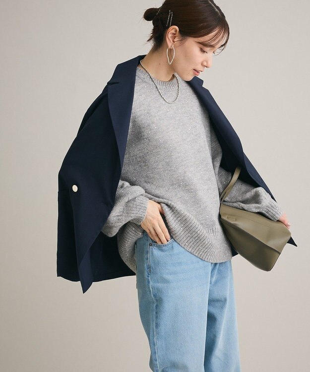 Green Parks スパンコールニットプルオーバー Gray Mixture