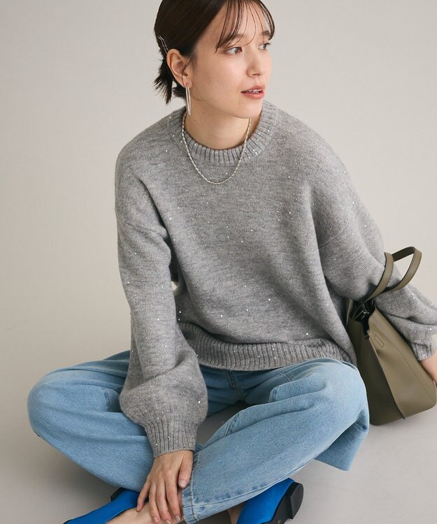 Green Parks スパンコールニットプルオーバー Gray Mixture