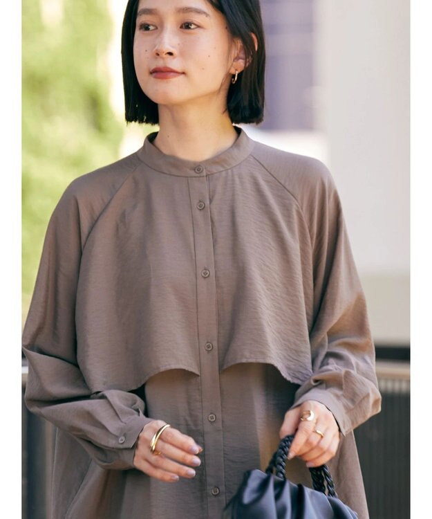 AMERICAN HOLIC バンドカラーフリルシャツチュニック Mocha