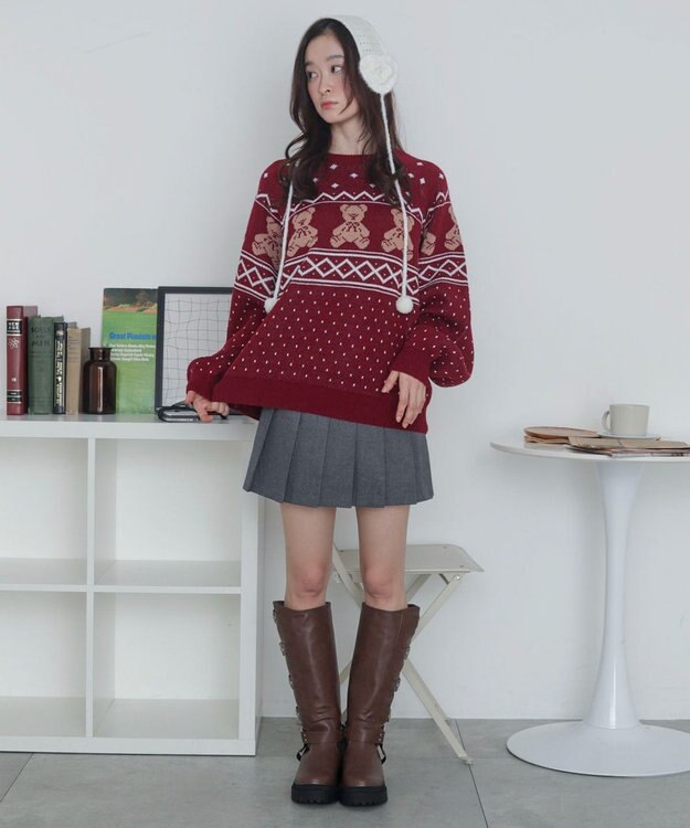 WEGO ノルディックベアニットプルーバー ワイン