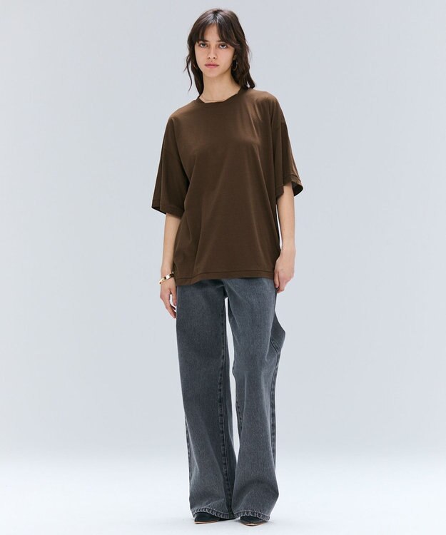 BEIGE， 【BEIGE,ecru/WEB限定・洗える】FINE DRY TOUCH / ねじりデザインコットンオーバーサイズTシャツ Brown