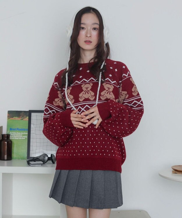 WEGO ノルディックベアニットプルーバー ワイン