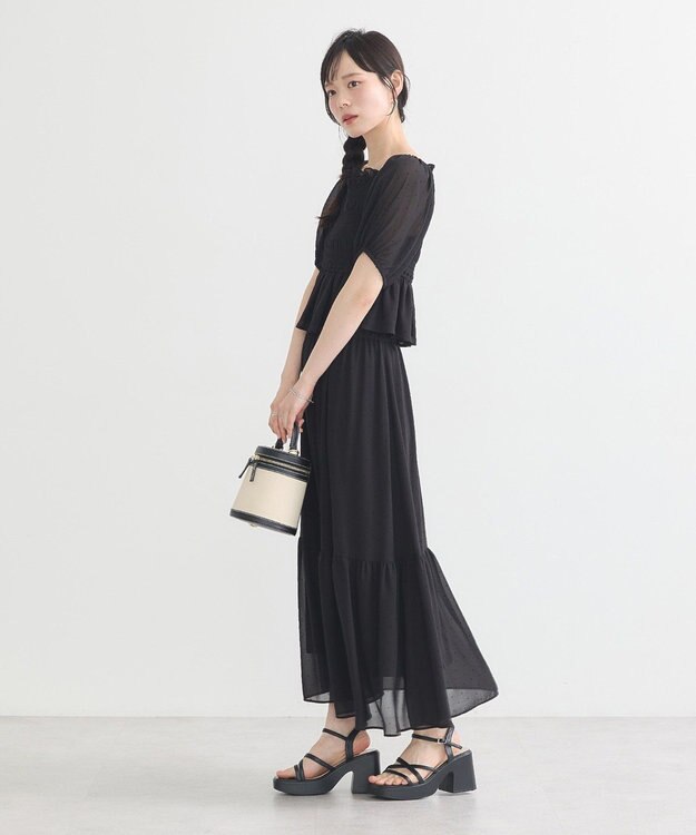 earth music&ecology ＳＥＴ２点フロッキードットブラウス＋スカート Black