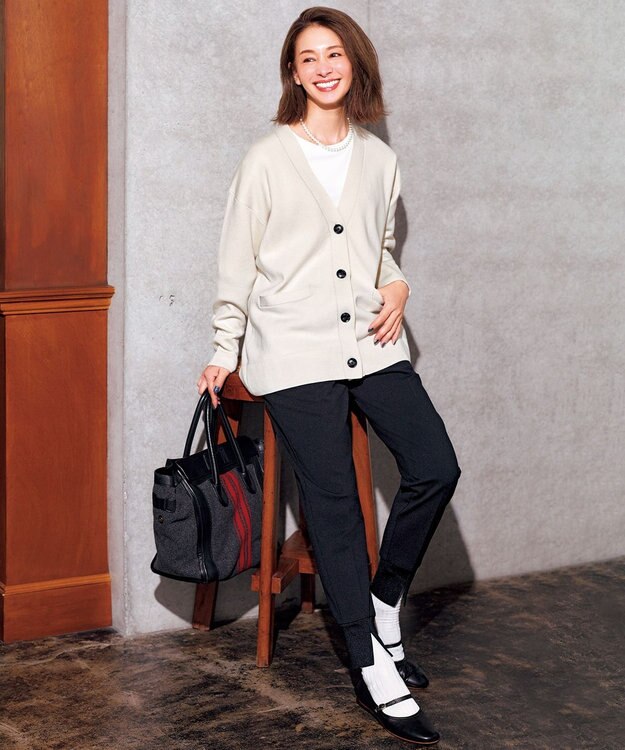 UNFILO 【野呂佳代さん着用】コットンカシミヤニット Vネックカーディガン グレージュ