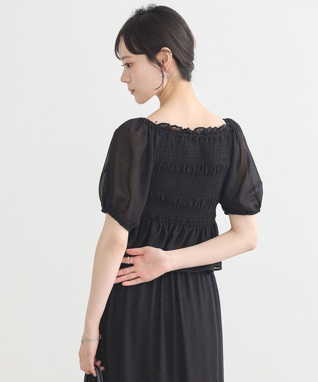 earth music&ecology ＳＥＴ２点フロッキードットブラウス＋スカート Black